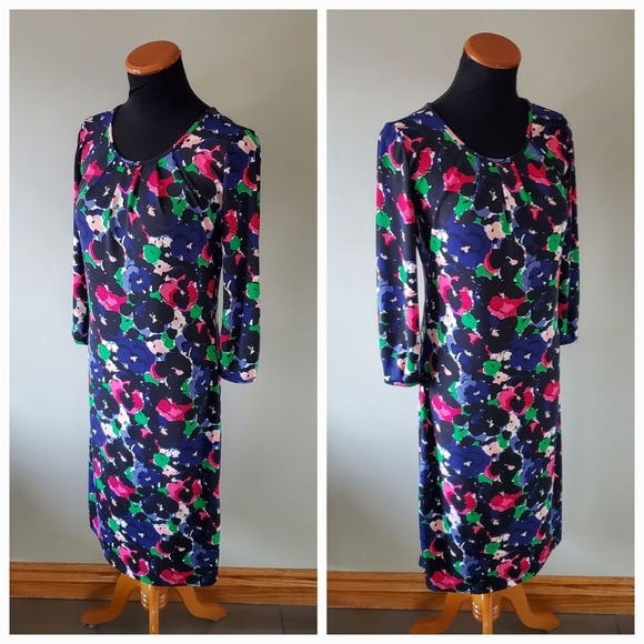 NWT Talbots XSP Whimsigoth Retro Floral Artsy 3/4 Sleeve Jersey Knit Shift Dress - Picture 2 of 11